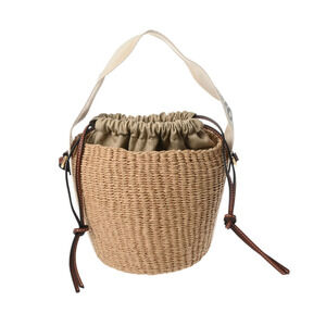 Chloe Woody Basket Mifuko Collaboration Beige Tan Paper Canvas Bag